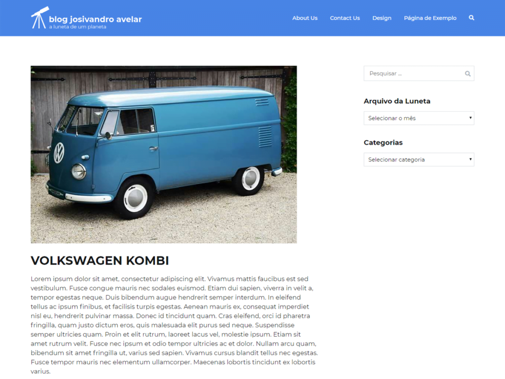LUNETA II IS HERE! 2 Captura de tela do novo layout do Blog Josivandro Avelar, com a foto de uma Kombi.