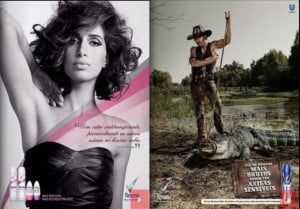 A sensibilidade feminina e a virilidade masculina: modos diferentes de anunciar duas versões de uma mesma marca de desodorantes.