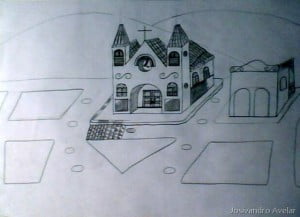 Cidade do interior. Só com a igreja e uma casinha inacabada.