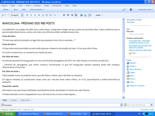 Sinta-se velho em um print 1 Print do Windows Live Writer mostrando como o blog era editado antes da migração para WordPress. Fim da descrição.
