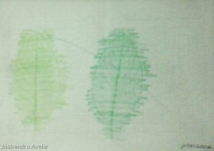 Folha pintada abaixo de outras folhas.