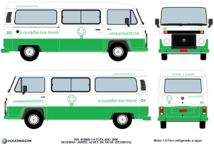 Mockup de uma Kombi com a identidade visual da Companhia Ideias.