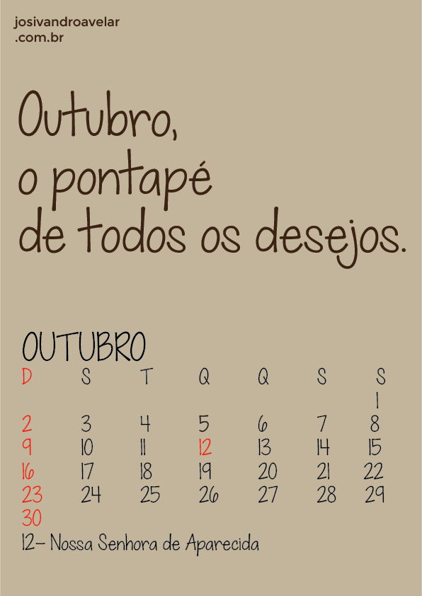 calendário outubro 2016