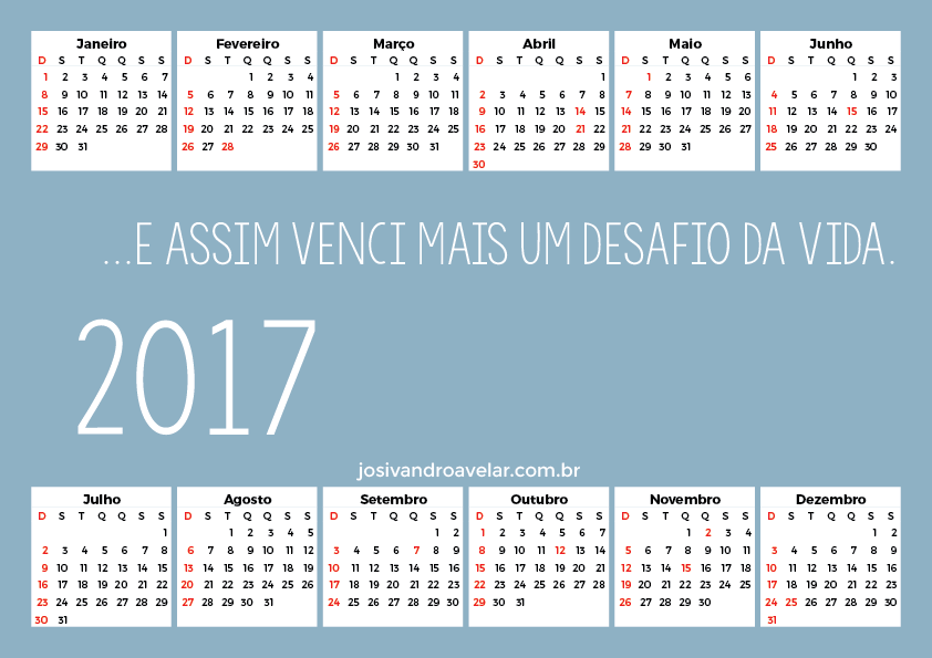 calendário 2017 100