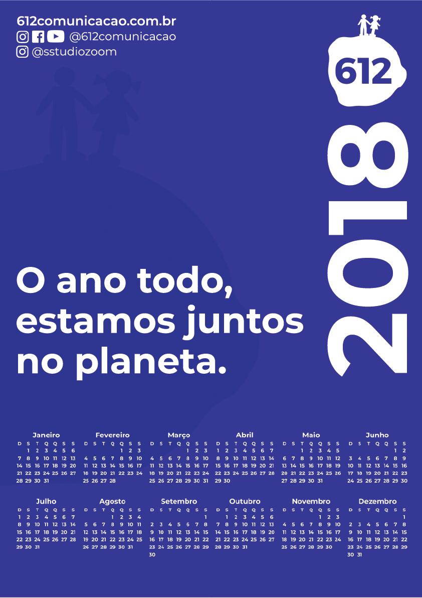 calendário 2018 azul