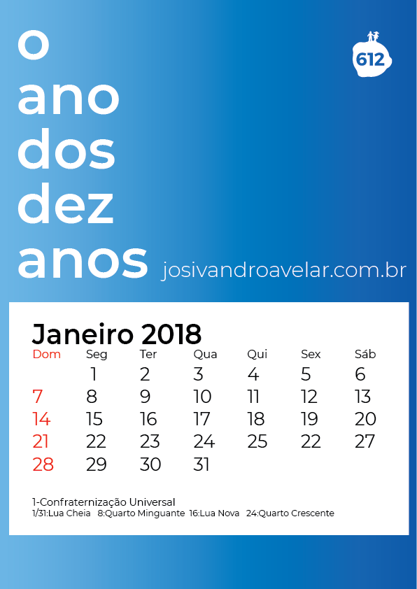 calendário janeiro 2018