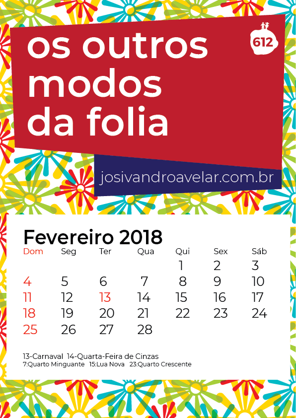 calendário fevereiro 2018