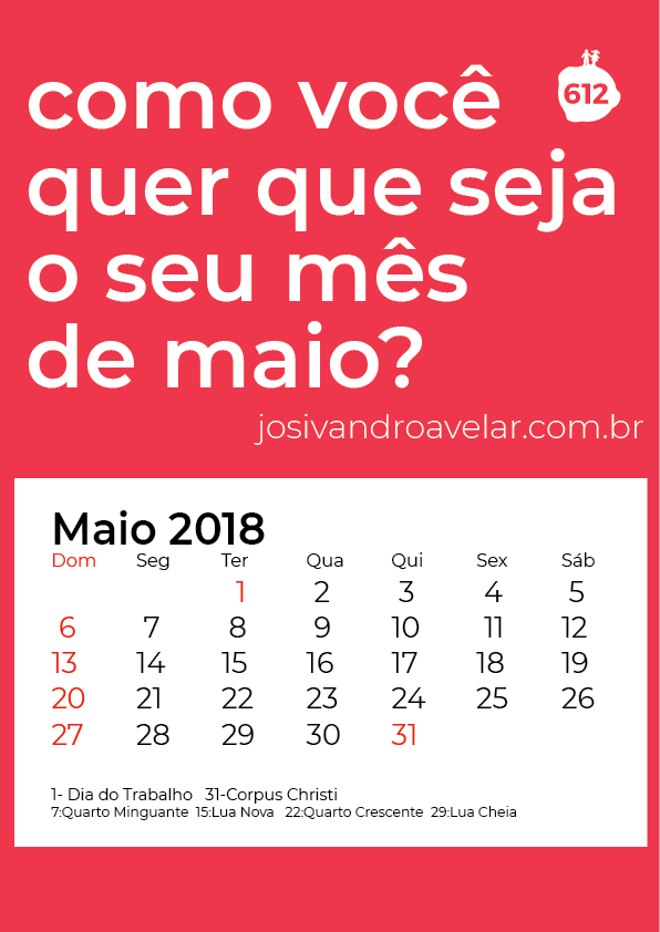 calendário maio 2018
