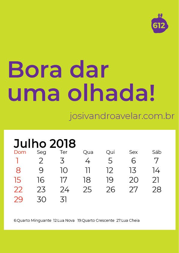 calendário julho 2018
