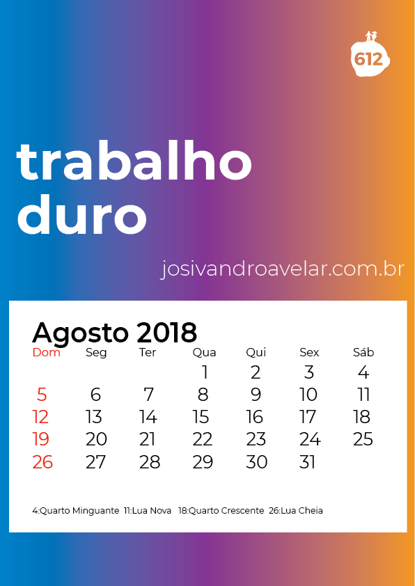 calendário agosto 2018