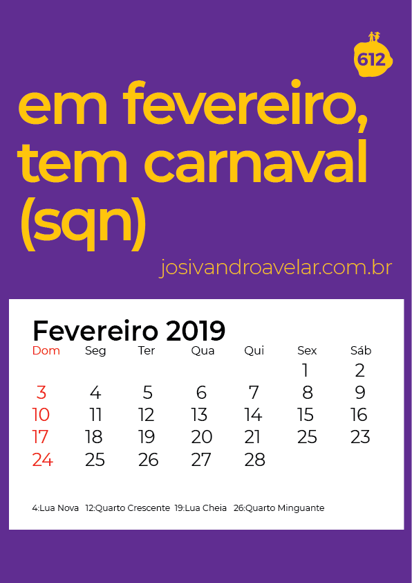 calendário fevereiro 2019