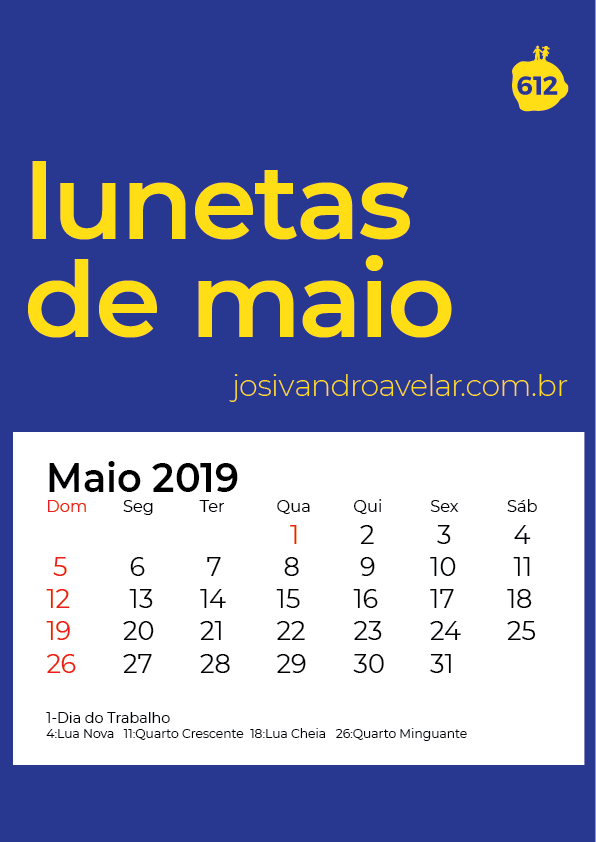 calendário maio 2019