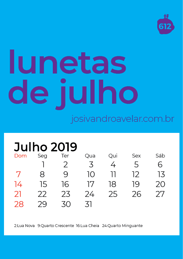 calendário julho 2019