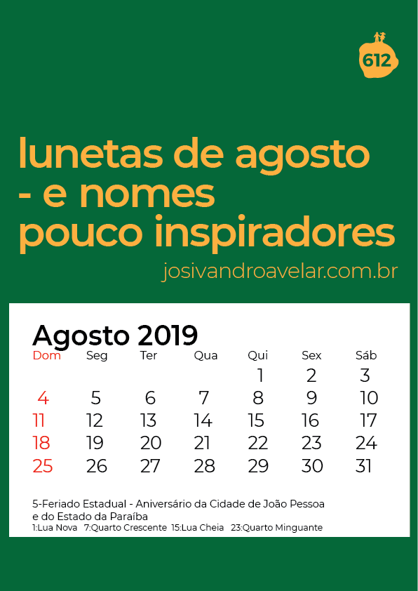 calendário agosto 2019