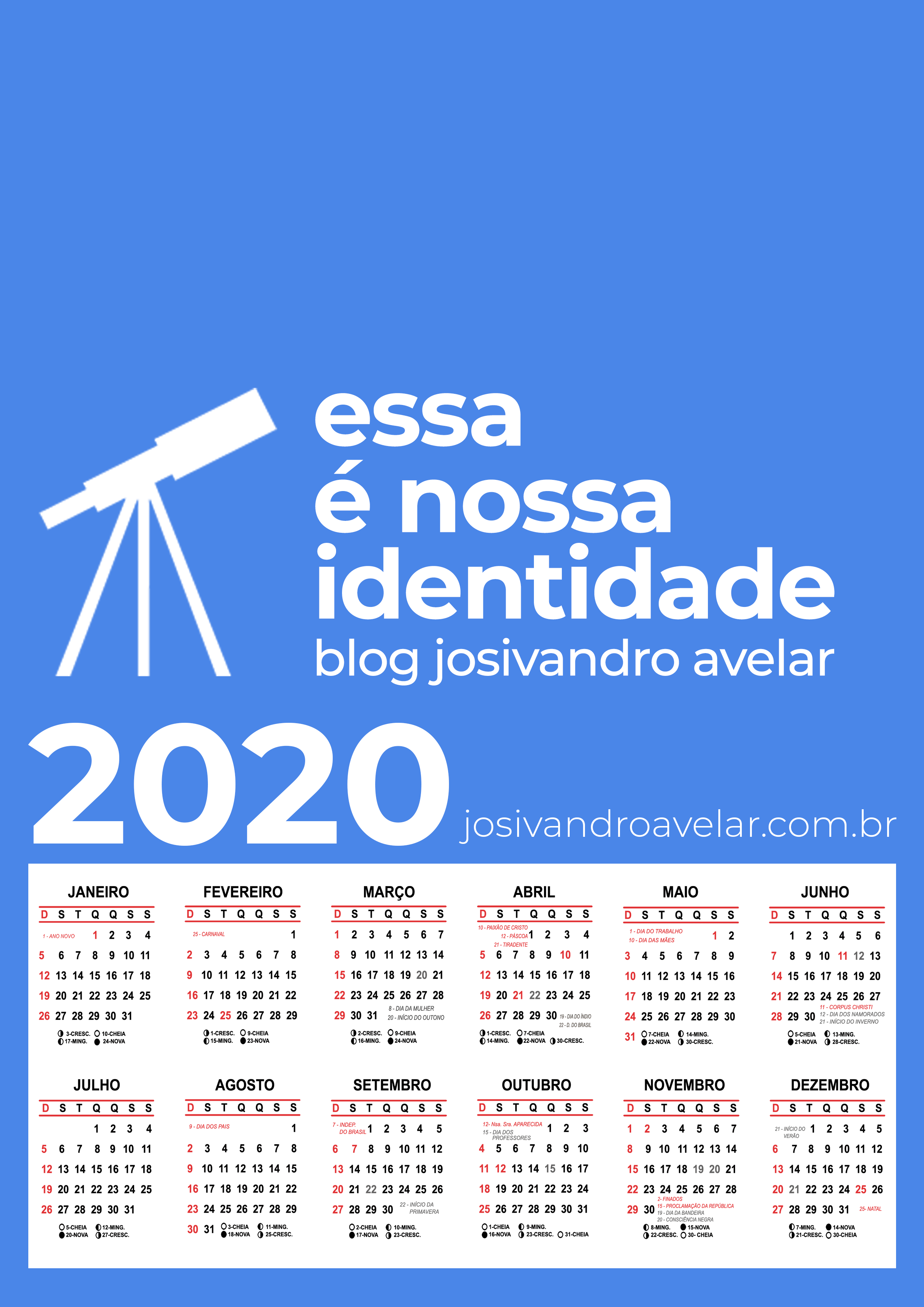calendário blog josivandro avelar 2020