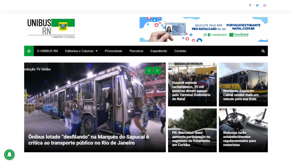 A oficina dos cenários dos sites 4 Screenshot do tema do site UNIBUS RN visto em computadores. Fim da descrição.