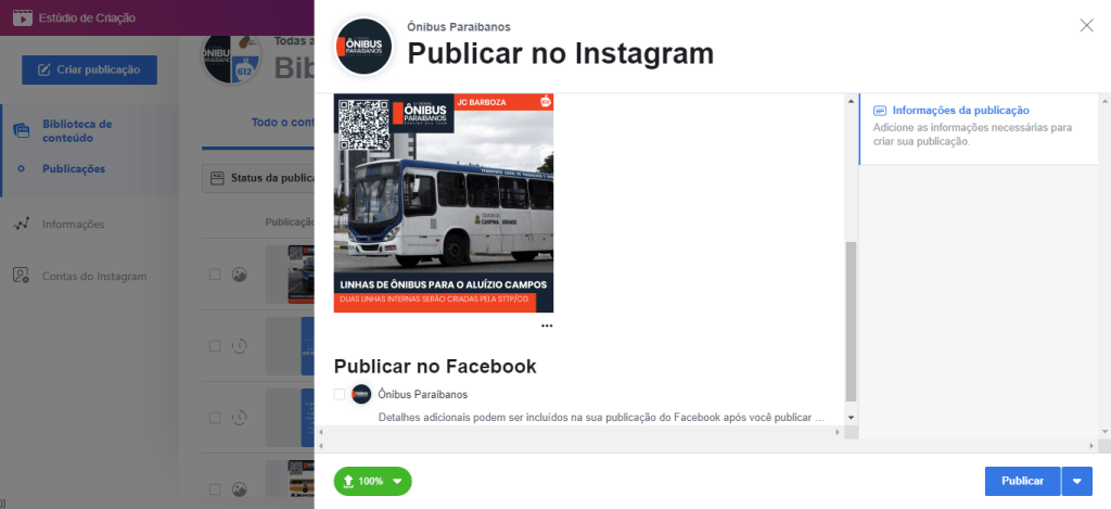 Agendador do Facebook: Postando no Instagram pelo computador sem gambiarra 8 Exibição do agendador de posts do Instagram, com a foto selecionada para o post. Fim da descrição.