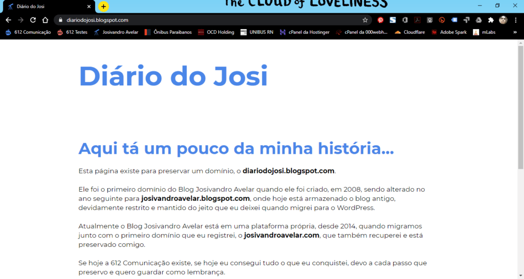 De um simples mortal ao Google, todo mundo erra 3 Print de um navegador exibindo a página inicial do Diário do Josi exibindo o domínio diariodojosi.blogspot.com. Fim da descrição.