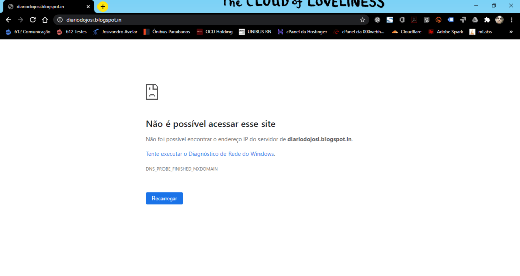 De um simples mortal ao Google, todo mundo erra 2 Print de um navegador exibindo um erro de endereço IP ao ser acessado no domínio diariodojosi.blogspot.in. Fim da descrição.