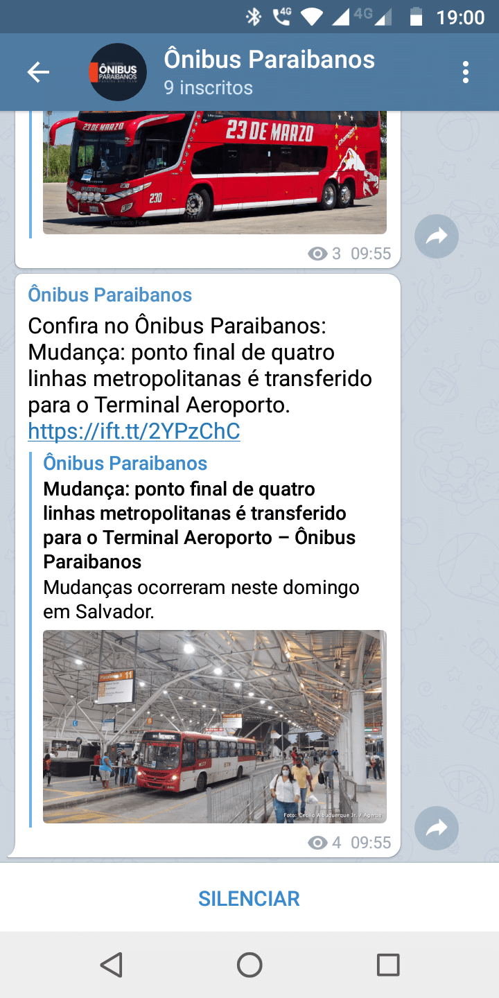 Inteligência artificial precisa de humanos 2 Print de tela do Telegram exibindo o canal do Ônibus Paraibanos. Fim da da descrição.