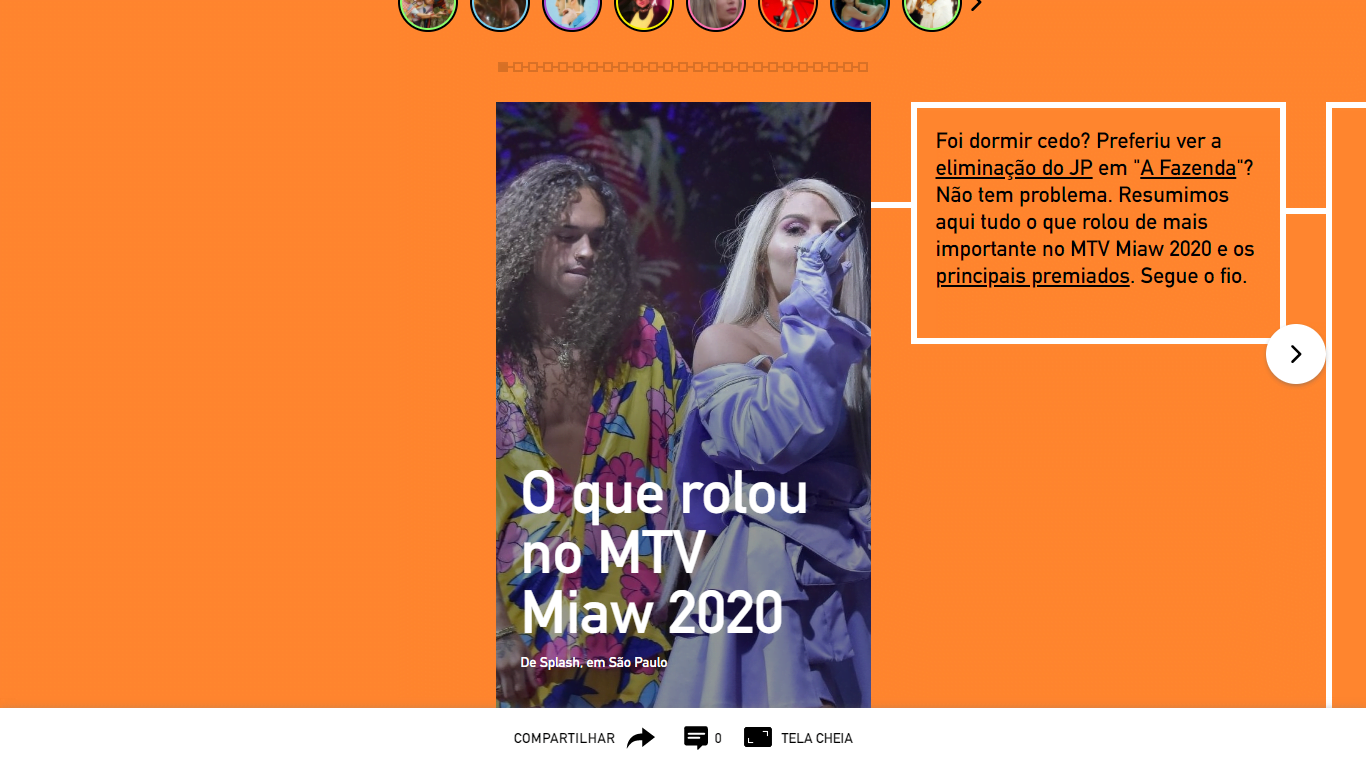 Vamos falar de web stories 6 Visão de uma web story da página Splash, do UOL. Fim da descrição.