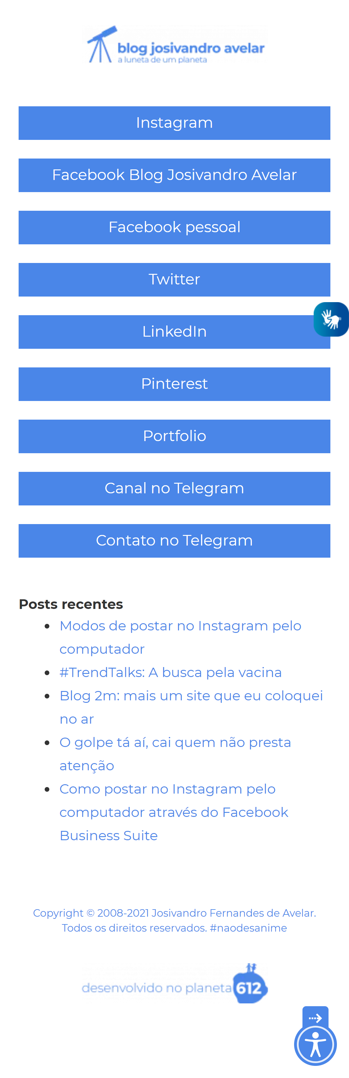 Plantei a minha árvore de links 1 Print da árvore de links do Blog Josivandro Avelar.
