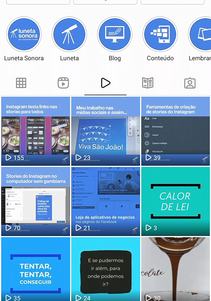 Reels de 60 segundos e IGTV na mesma aba dos vídeos: novidades nos vídeos do Instagram 1 Print do Instagram de Josivandro Avelar mostrando a aba de vídeos. Fim da descrição.