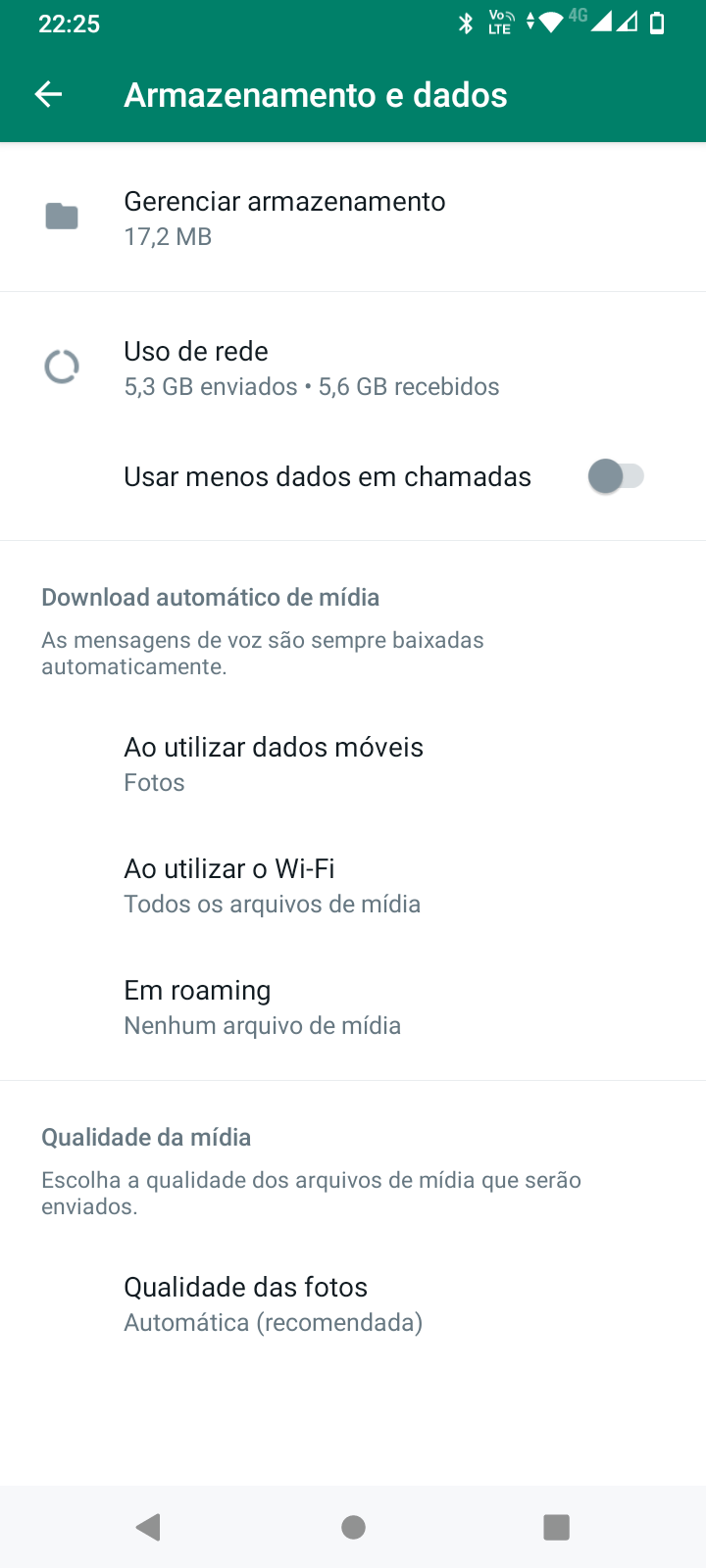 Como configurar o download automático de mídias no WhatsApp 2 Configurações de Armazenamento e Dados do WhatsApp.