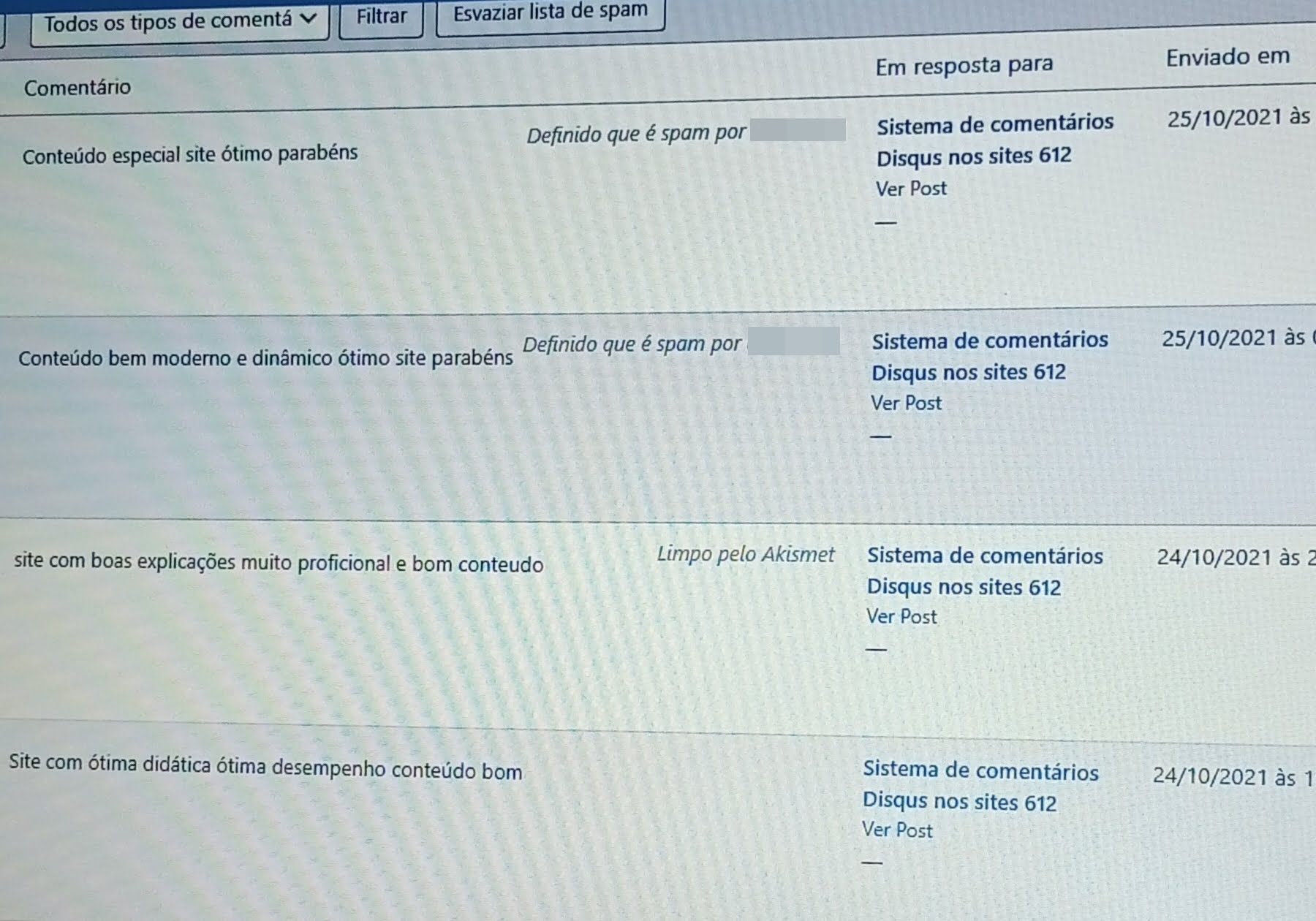 #spammersgoaway: o spammer do elogio 1 Ele não viu o site todo para saber se é tudo isso, mas foca sempre no mesmo post. Comportamento de spammer.