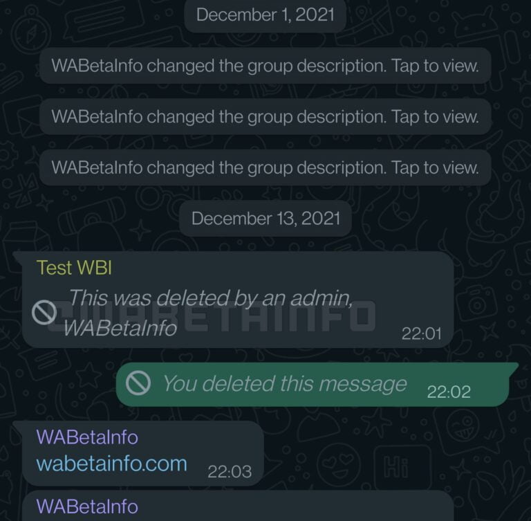 Administradores poderão apagar mensagens em grupos do WhatsApp - função está em teste na versão beta 1 Administradores podem apagar mensagens dos membros do WhatsApp. Fonte: WABetaInfo