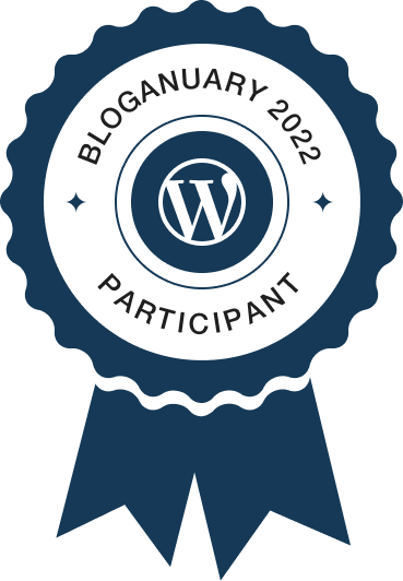 Bloganuary: um mês de autoconhecimento (e já deixou saudade) 1 Badge de participante do Bloganuary 2022. Ele é azul.