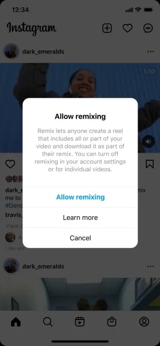 O Instagram agora tem recurso de dueto, ops, remix 2 Recurso de remix do Instagram - possibilidade de permitir ou não o uso dos vídeos no recurso.