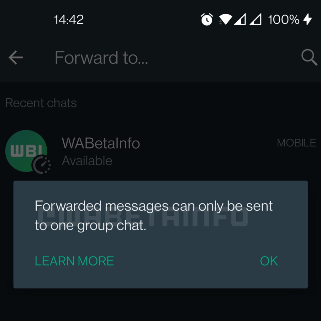 WhatsApp pode limitar ainda mais encaminhamento de mensagens 1 Limitação de mensagens ficará mais rígida no WhatsApp. Print: WABetaInfo