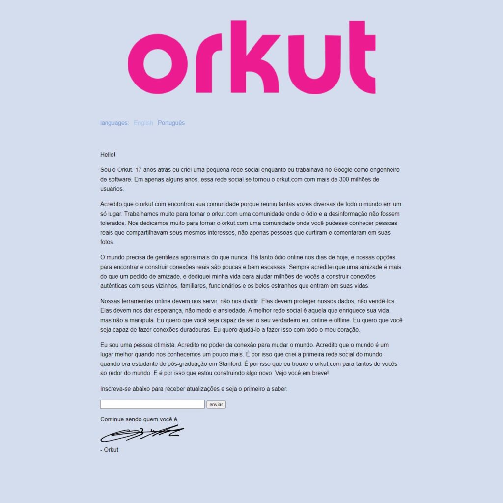 Que Orkut vai (ou quer) voltar? 1 O print da volta do domínio orkut.com.