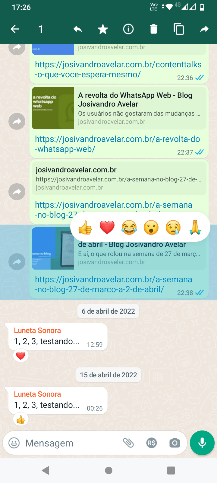 Como usar as reações em mensagens do WhatsApp 2 Screenshot 20220510 172624