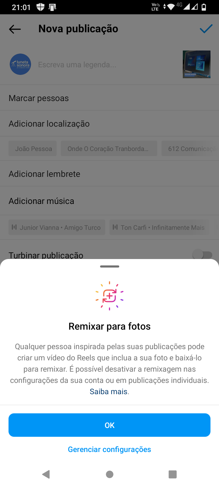 Os novos recursos que apareceram no (meu) Instagram 6 Possibilidade de remixar fotos para criação de Reels é um dos novos recursos que apareceram no Instagram, como mostra este print.