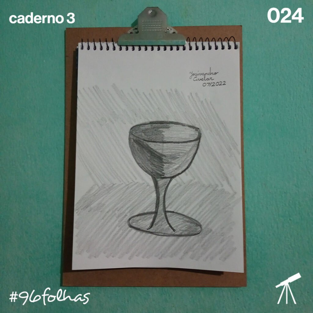 #96folhas- Taça em lápis 8B 1 Apresentando o primeiro desenho que fiz usando lápis 8B.
