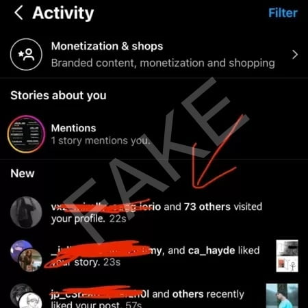 Não é verdade que o Instagram vai mostrar quem viu seu perfil 1 Print fake. A diferença das fontes é gritante.
