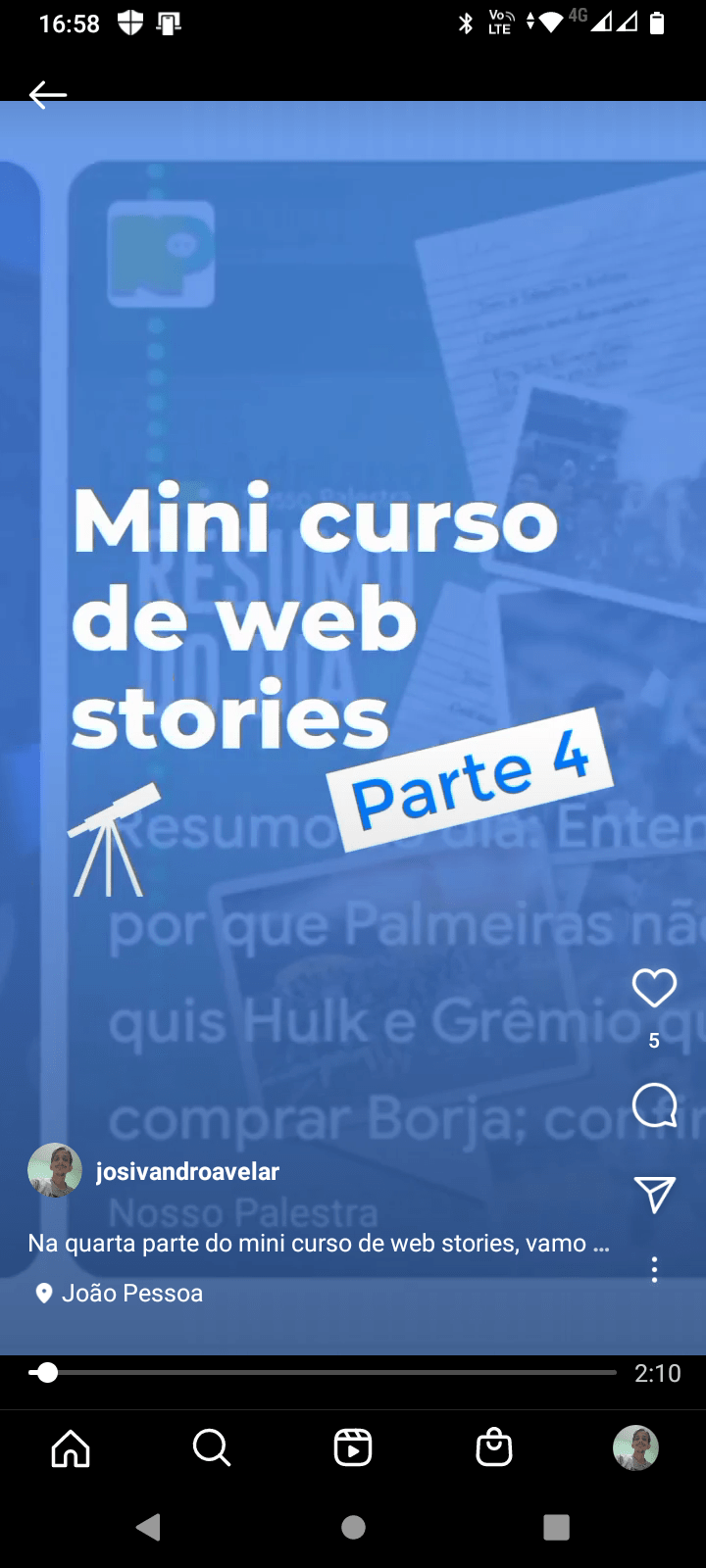 Todo vídeo do Instagram agora é Reels 4 Vídeos acima de 90 minutos, caso deste print, também viraram Reels.