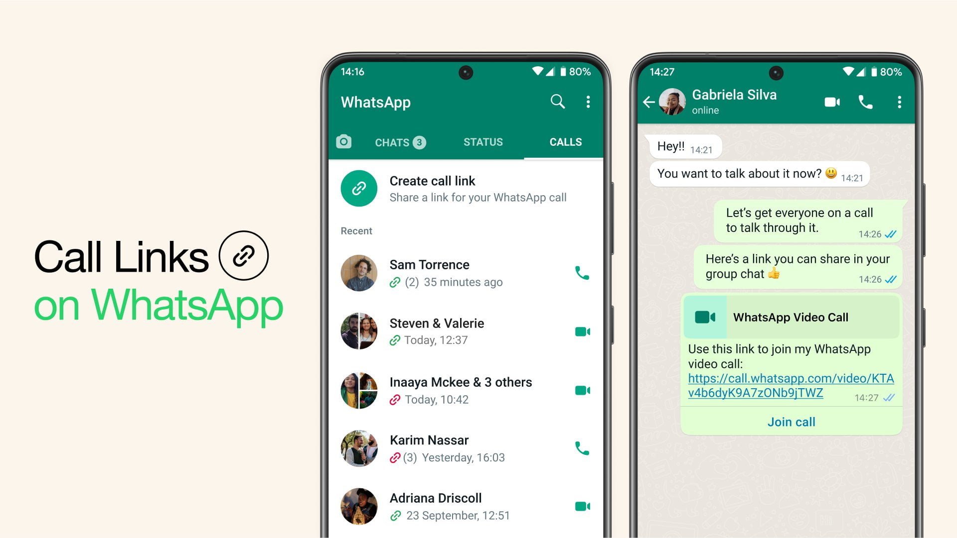 Links de chamada no WhatsApp 1 Peça de lançamento do recurso de links de chamada no WhatsApp.