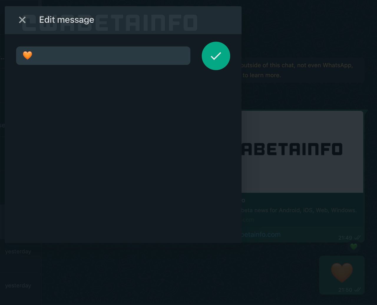 As últimas novidades dos betas do WhatsApp: o que vem por aí? 2 Possibilidade de editar mensagens no WhatsApp está sendo testada na versão beta do desktop. Print: WABetaInfo