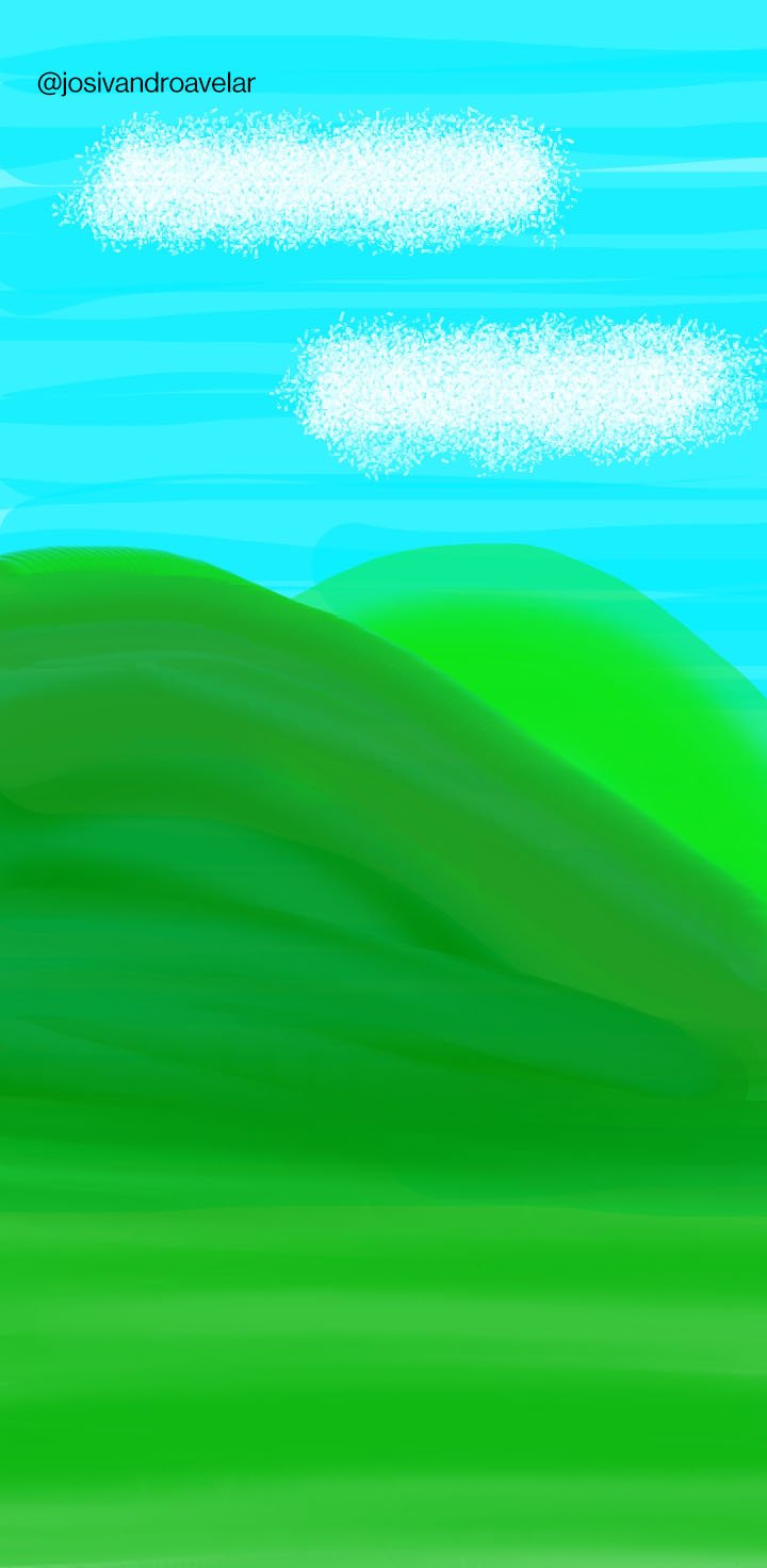 Artes digitais: paisagem com morros 1 Paisagem com morros, céu azul, nuvens aparentes.