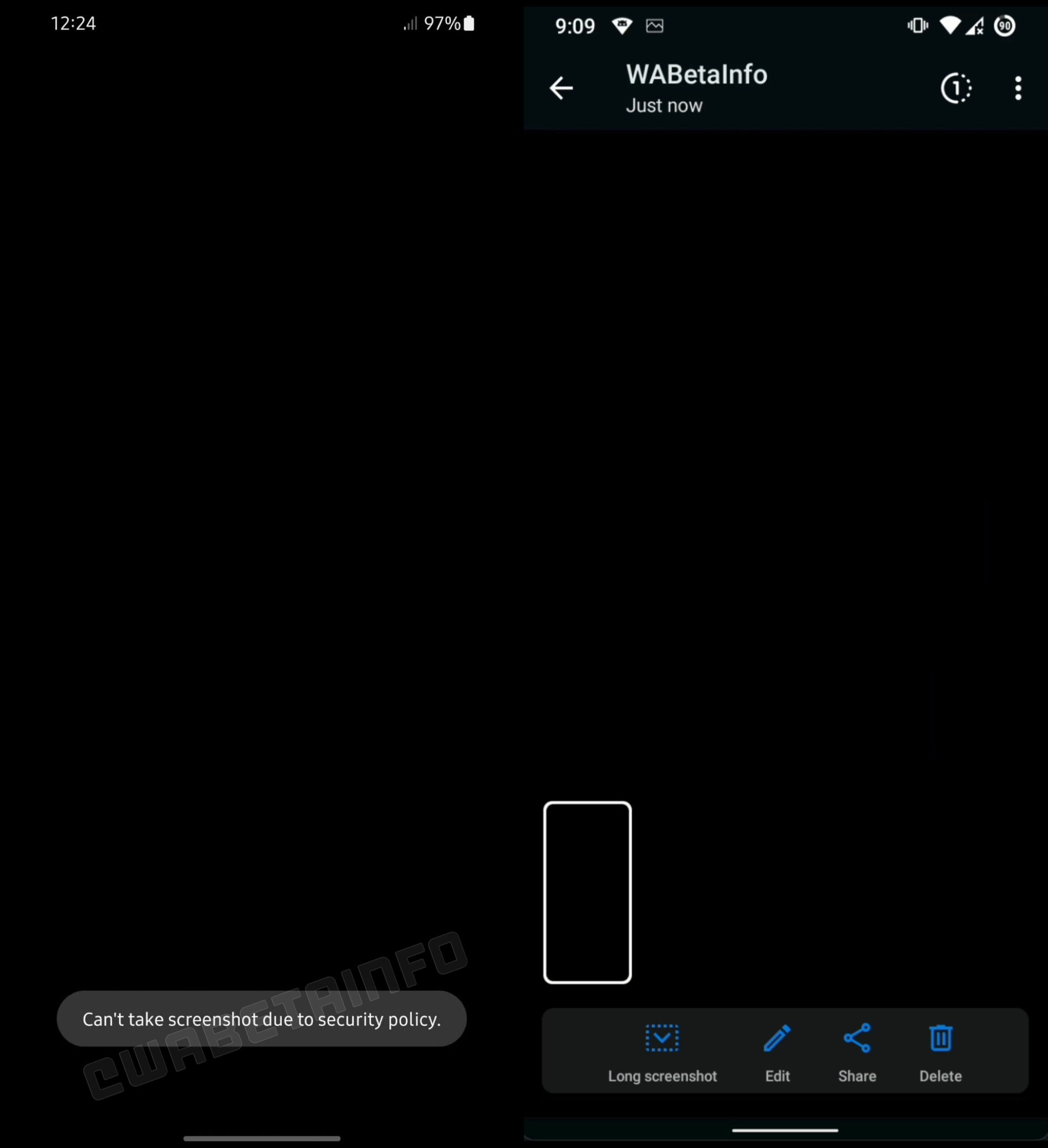 WhatsApp vai bloquear print das fotos de visualização única 1 Telas exibindo como vai funcionar o recurso de bloqueio de print das fotos do WhatsApp. Prints: WABetaInfo.