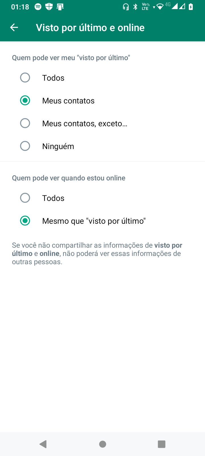 Como esconder o status online no WhatsApp 2 Print de onde está a função de esconder o online no WhatsApp.