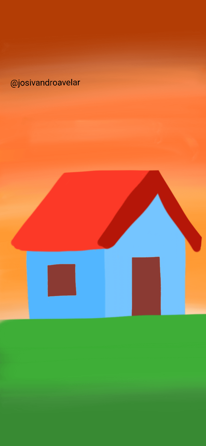 Artes digitais: uma casa ao entardecer 1 Desenho de uma casa ao entardecer.