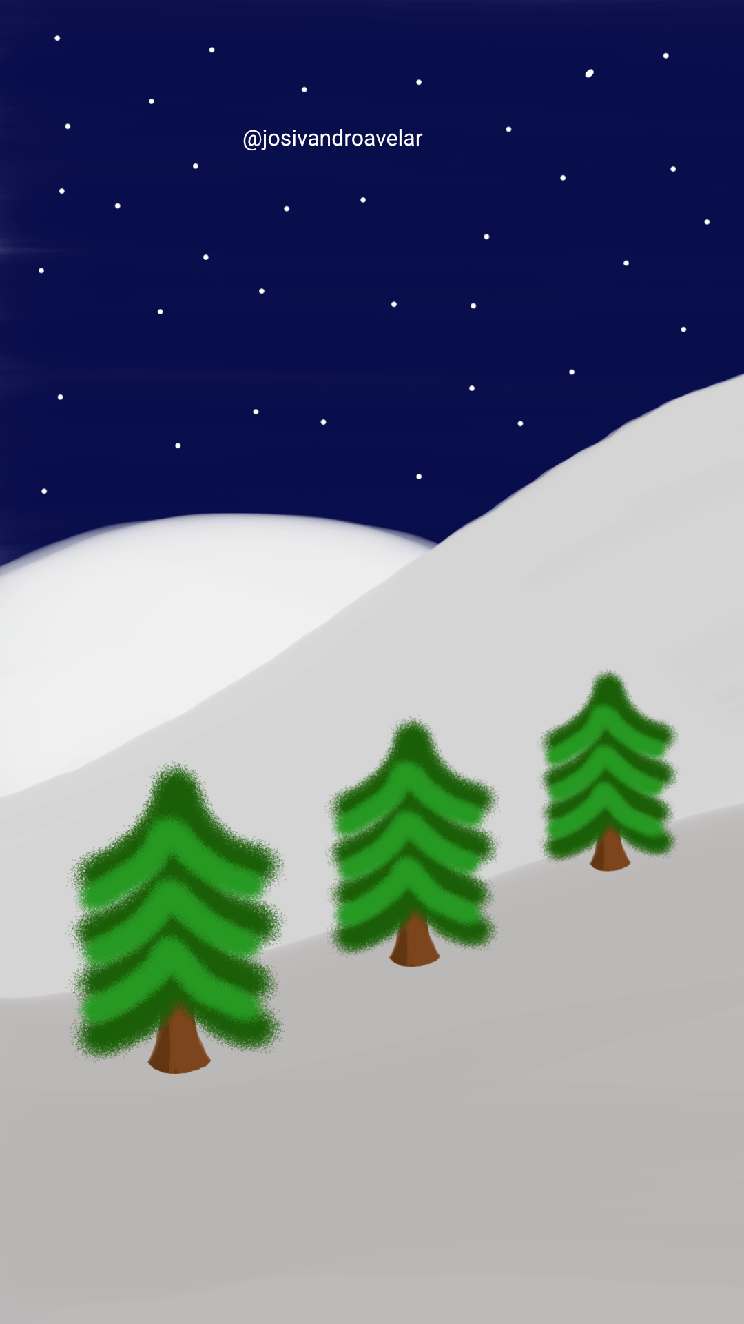 Artes digitais: pinheiros de Natal 1 Desenho de um cenário natalino com três pinheiros de Natal.