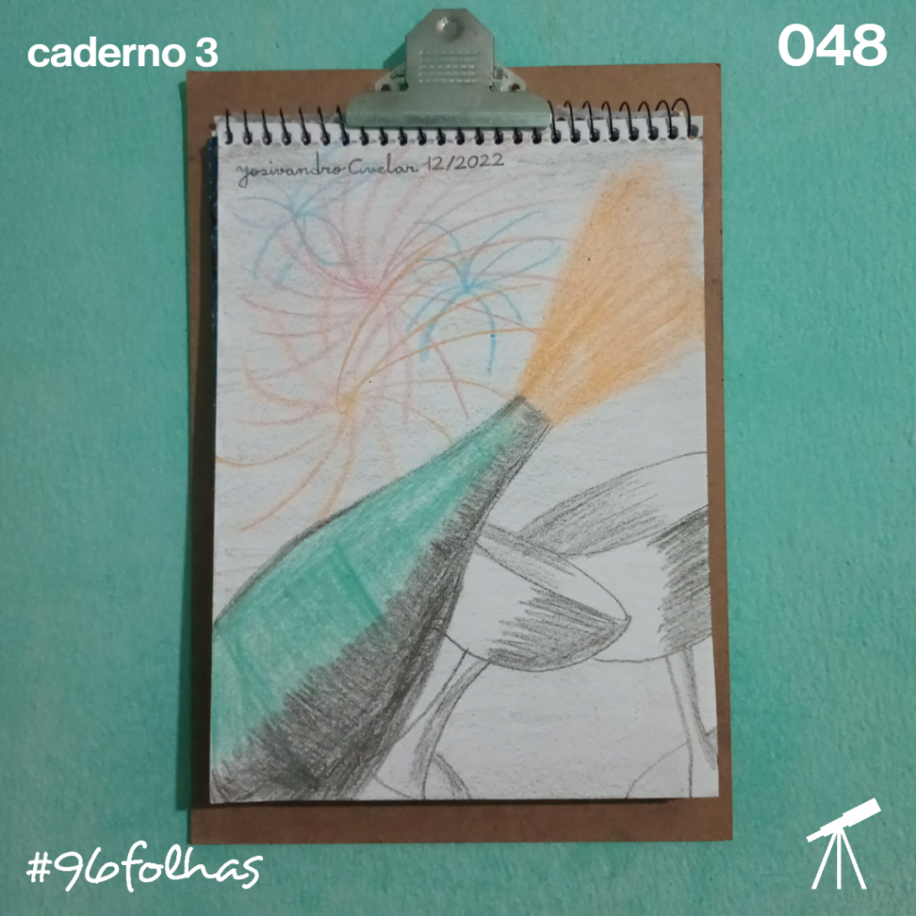 #96folhas- Motivos para celebrar 1 Um desenho com motivos para celebrar, uma garrafa e duas taças.