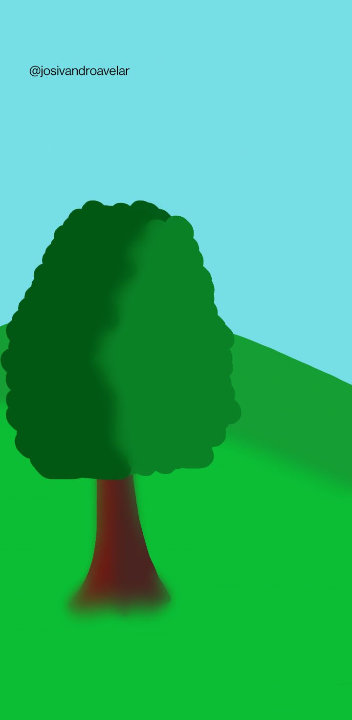 Artes digitais: do amanhecer ao anoitecer - dia 1 A versão do amanhecer deste desenho, com uma árvore.