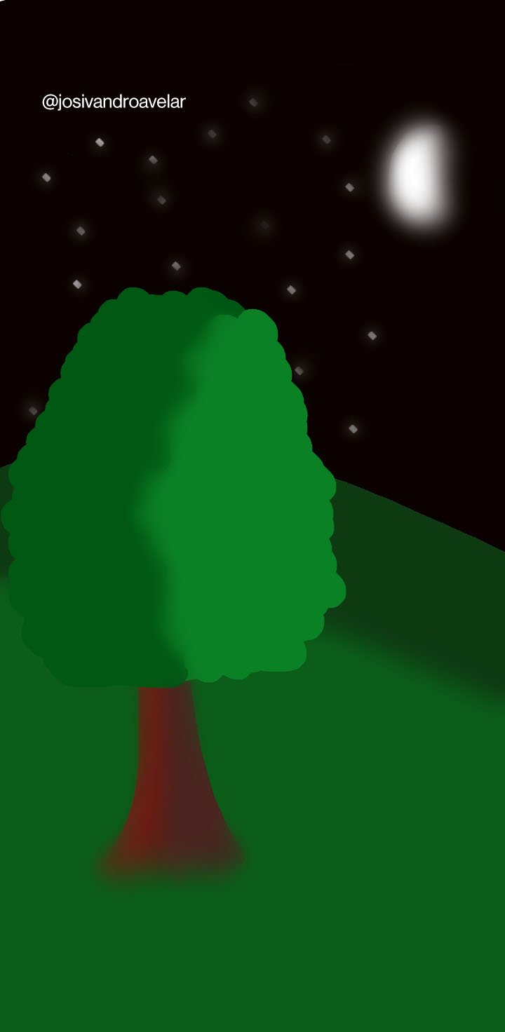 Artes digitais: do amanhecer ao anoitecer - noite 1 A versão do anoitecer deste desenho, com uma árvore.