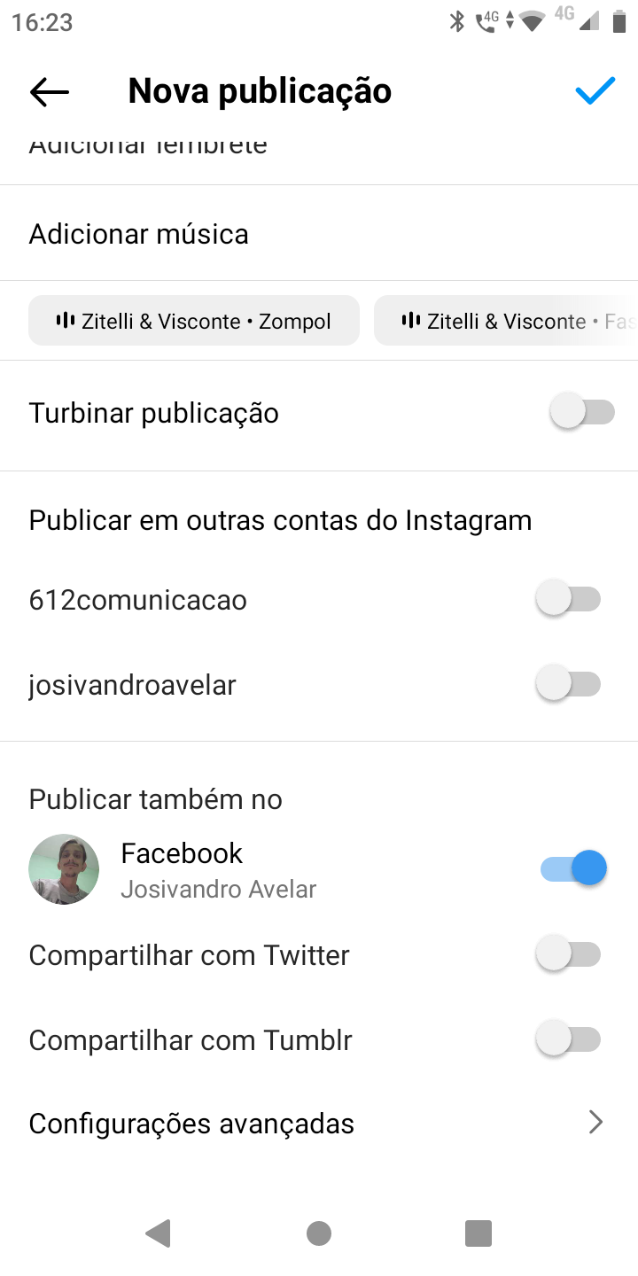 Como agendar um post no aplicativo do Instagram 3 Print de configurações de post do Instagram.